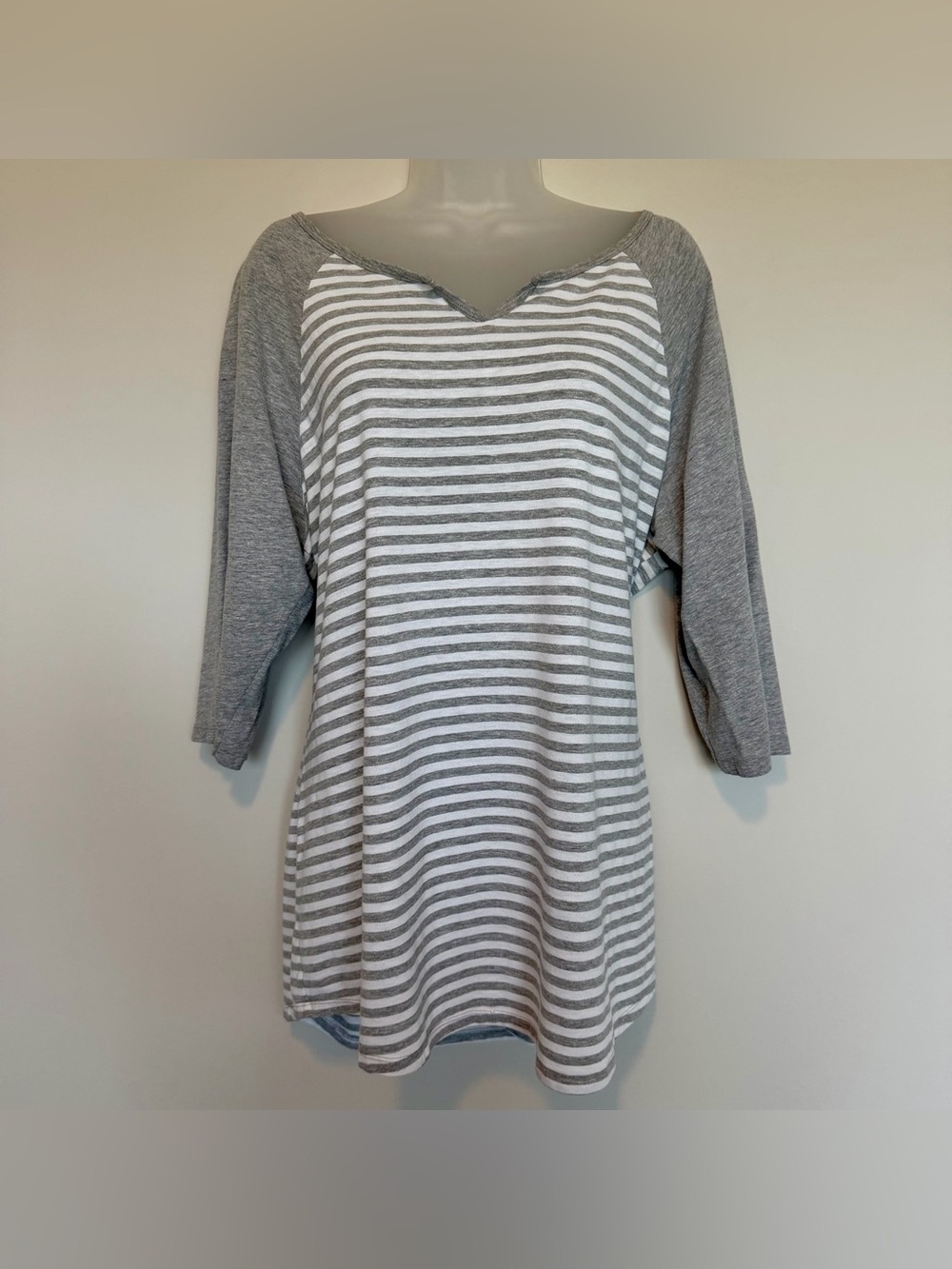 Just My Size Gray & White Striped 3/4 Length Raglan Sleeve Top | Size 2X